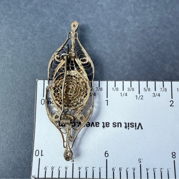 Vintage Silver Egyptian Filigree Gilt Heart Brooch in Filigree Design - Picture 6 of 12